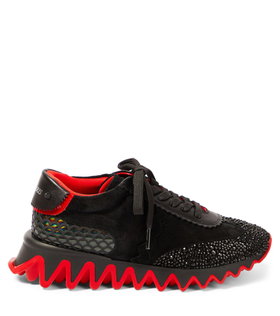 Shop Christian Louboutin Mini Shark Embellished Suede Sneakers In Black
