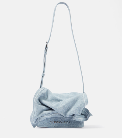 Shop Y/project Wire Denim-printed Leather Shoulder Bag In Black