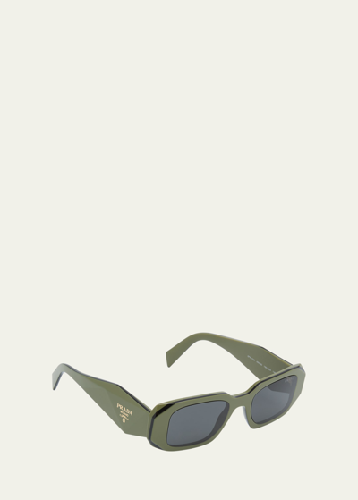 Shop Prada Rectangle Acetate Sunglasses In Green
