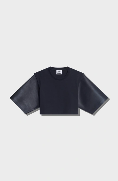 Shop Altu Crop Leather Sleeve T-shirt In Black