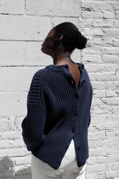 Shop Altu Pullover With Buttons In Space Blue