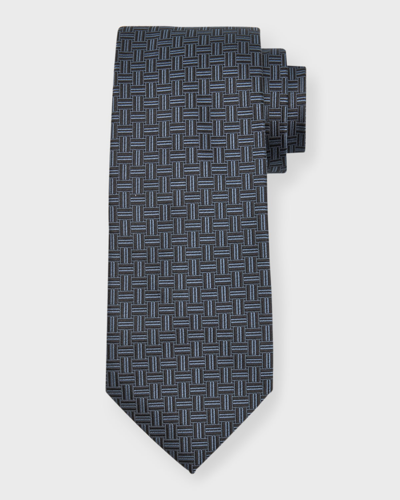Shop Isaia Men's Basketweave Silk Tie In Dark Grey