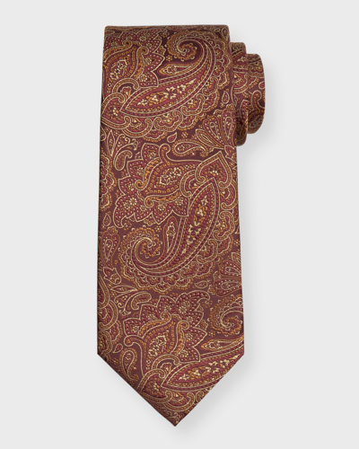 Shop Isaia Men's Paisley Jacquard Silk Tie In Medium Red
