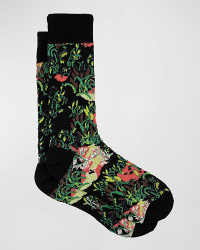 Shop Paul Smith Men's Reedbed Floral Crew Socks In Black