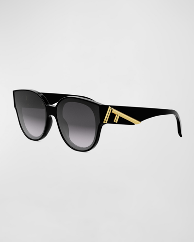 Shop Fendi First Acetate Round Sunglasses In Sblk/smkg