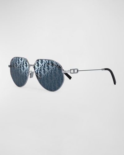 Shop Dior Men's Cd Link Palladium Metal & Acetate Aviator Sunglasses In Palladium/blue