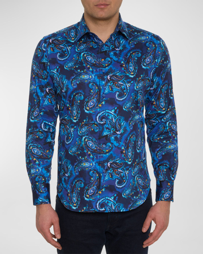 Shop Robert Graham Men's Tangier Cotton-stretch Sport Shirt In Blue