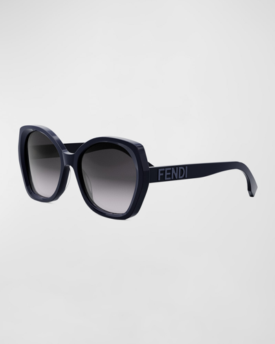 Shop Fendi Lettering Acetate Butterfly Sunglasses In Sblu/smk