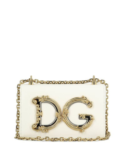Shop Dolce & Gabbana Logo Plaque Shoulder Bag In White