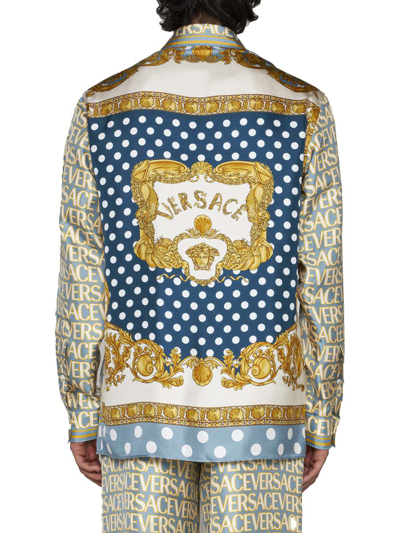 Shop Versace Shirts In Light Blue+ivory