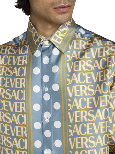 Shop Versace Shirts In Light Blue+ivory