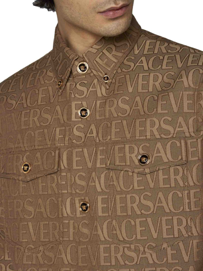 Shop Versace Shirts In Brown+beige
