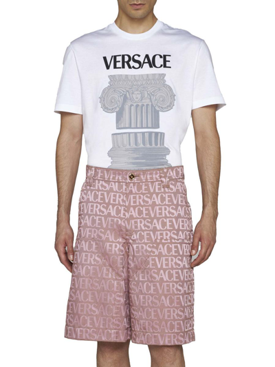 Shop Versace Shorts In Pale Pink+beige