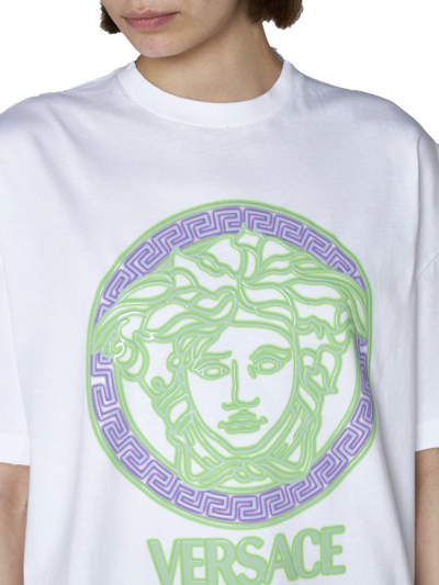 Shop Versace T-shirts And Polos In White+neon Green+neon Lavander
