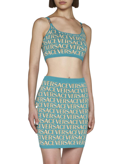 Shop Versace Top In Turquoise+light Blue