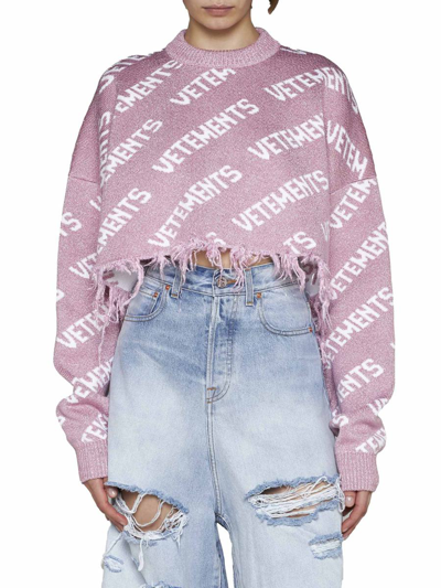 Shop Vetements Sweaters In Baby Pink White