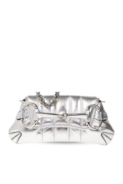Shop Gucci Horsebit Chain Small Shoulder Bag In Silver