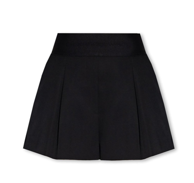 Shop Alexander Wang Logo Embroidered Band Pleated Shorts In Black