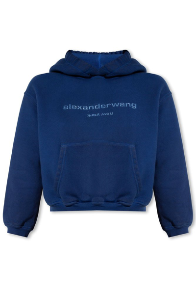 Shop Alexander Wang Glitter Logo Hoodie In Blue