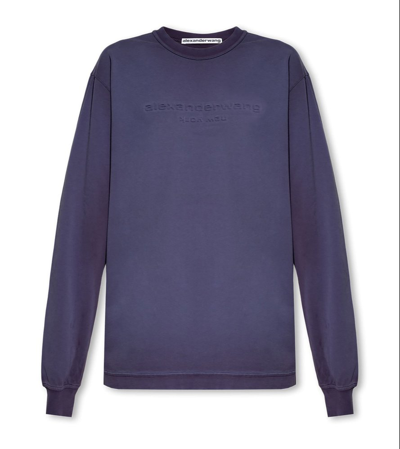 Shop Alexander Wang Logo Debossed Crewneck Sweatshirt In Purple