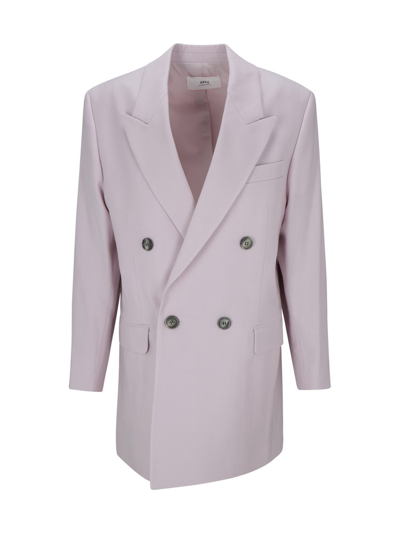 Shop Ami Alexandre Mattiussi Ami Paris Double Breasted Tailored Blazer In Pink