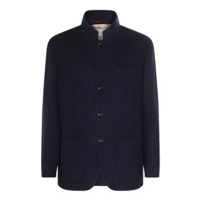 Shop Brunello Cucinelli Long Sleeved Single Breasted Blazer In Navy