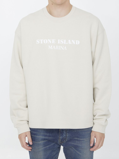 Shop Stone Island Logo Printed Crewneck Sweatshirt In White