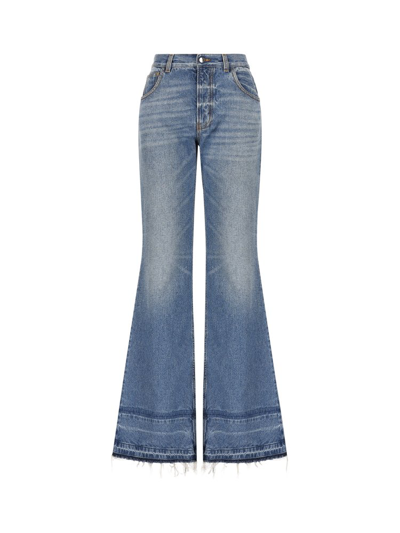 Shop Chloé Frayed Edge Flared Jeans In Blue