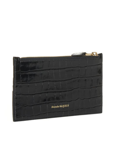 Alexander Mcqueen Skull Embossed Zipped Wallet In Black