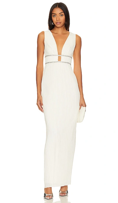 Shop Bcbgmaxazria V Neck Pleated Gown In Gardenia