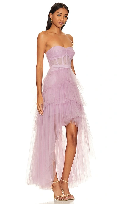 Shop Bcbgmaxazria Ruffled High Low Gown In Mulberry
