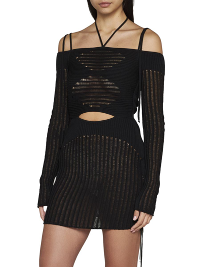 Andrea Adamo Andreādamo Knit Ribbed Mini Dress In Black