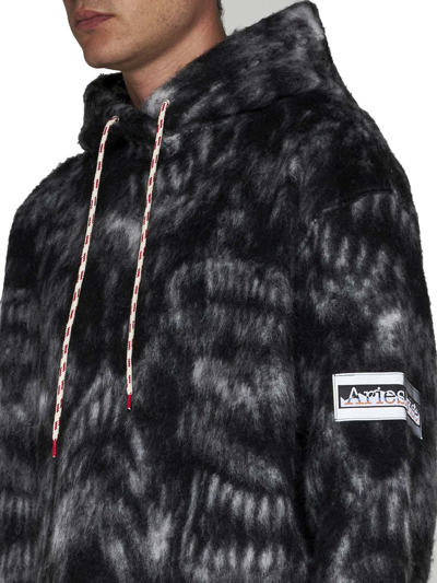 Aries Logo-patch Drawstring Hoodie In Black