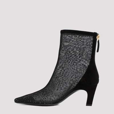 Official Store Suede Ankle Boots With Tulle And Rhinestones In Black