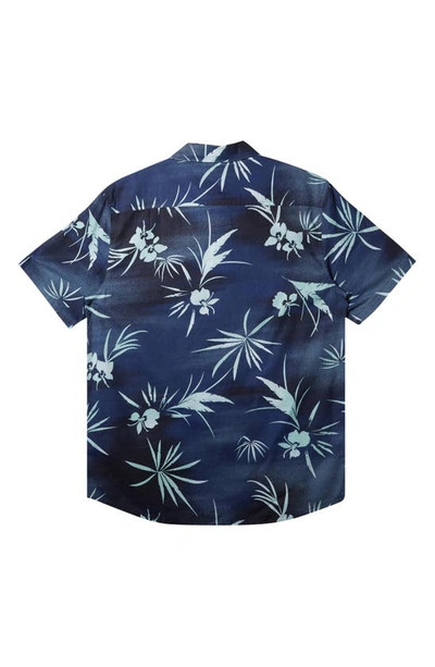 Shop Quiksilver Fade Out Regular Fit Frond Print Short Sleeve Organic Cotton Button-up Shirt In Naval Fadeout