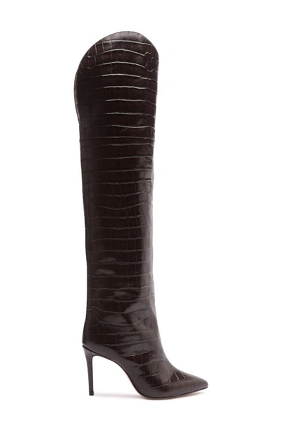 Shop Schutz Maryana Croc Embossed Over The Knee Boot In Dark Chocolate