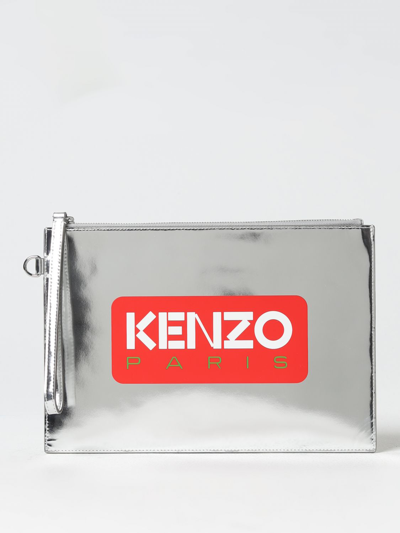 Shop Kenzo Clutch Bag In Mirrored Leather In Silver