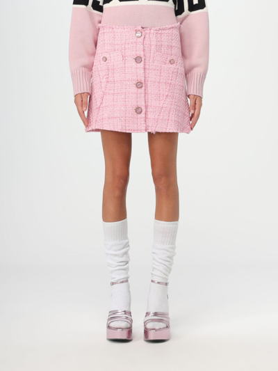 Gcds Fringe Trim Tweed Buttoned Short Skirt In Pink