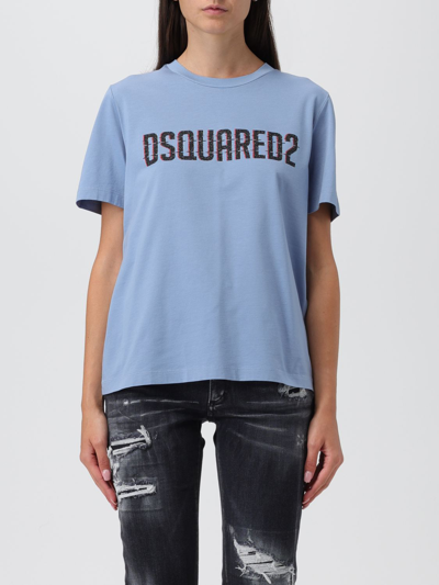 Dsquared2 Crew Neck Graphic Print Short Sleeves Top In Gnawed Blue