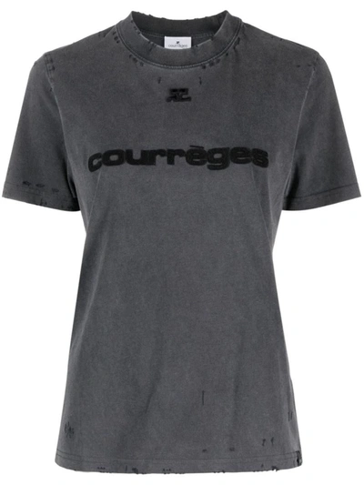 Shop Courrèges Courreges T-shirts And Polos In Stonewashed Grey