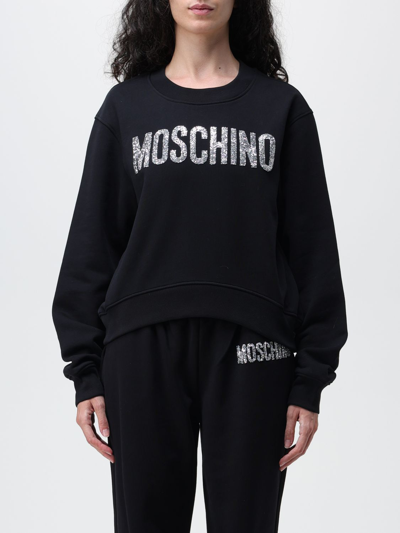 Moschino Jersey Sweatshirt With Glitter In White