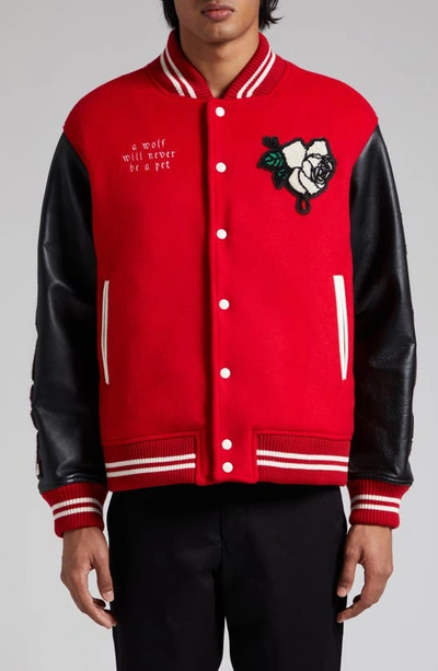 Shop Undercover Balance Wool Blend Varsity Jacket In Red