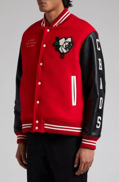 Shop Undercover Balance Wool Blend Varsity Jacket In Red