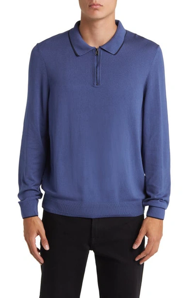 Hugo Boss Luno Long Sleeve Zip Polo In Bright Blue ModeSens