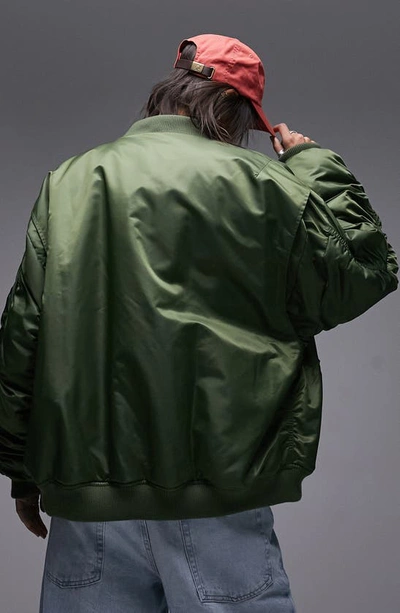 Shop Topshop Oversize Nylon Bomber Jacket In Khaki