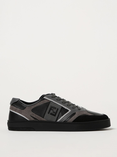 Shop Fendi Step Sneakers In Leather With Embroidered Ff Monogram In Black