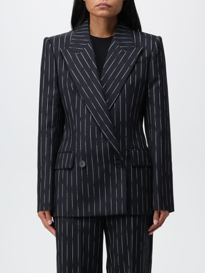 Shop Alexander Mcqueen Wool Blazer With Pinstripe Pattern In Black