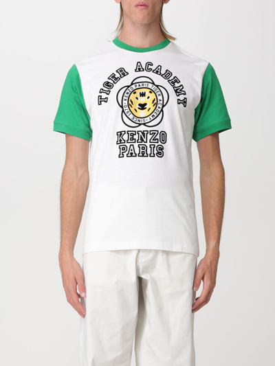 Shop Kenzo Tiger Academy Cotton T-shirt With Logo Print In White