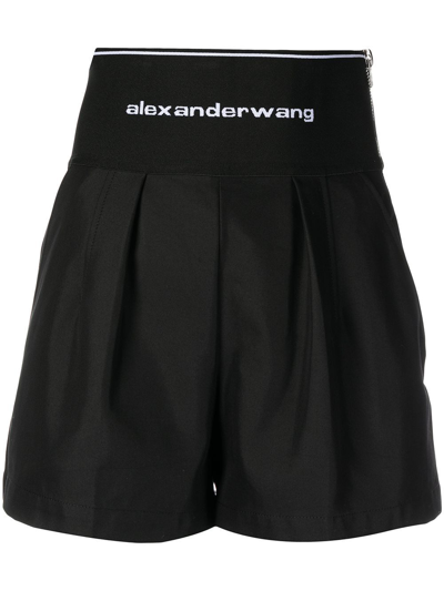 Shop Alexander Wang Black Logo-jacquard Cotton Shorts