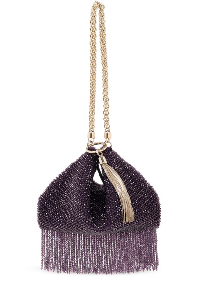 Shop Jimmy Choo Callie Embellished Chain Linked Shoulder Bag In Purple